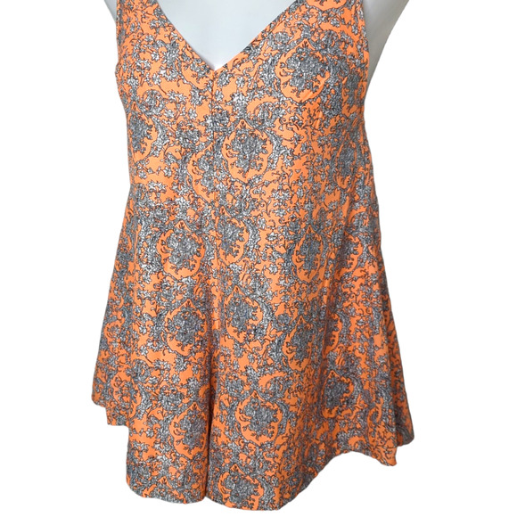 Korean Fashion Neon Orange Floral Sleeveless Strappy Romper Medium - Picture 5 of 9